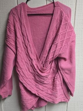Pink Draped Cable-Knit Women's Sweater
